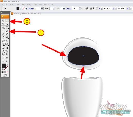 Illustrator渐变网格打造光滑质感Eve机器人_天极设计在线整理